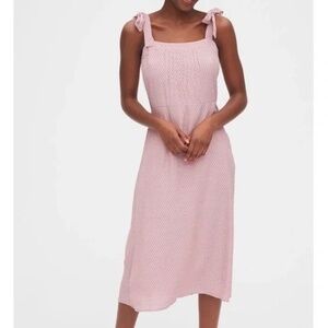 GAP Tie Shoulder Pink Print Apron Midi Dress 12 Tall